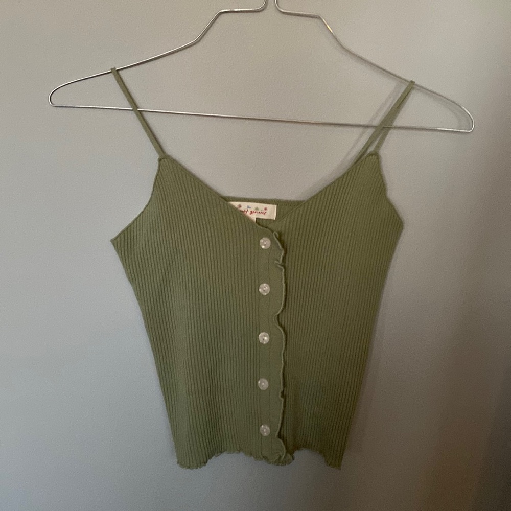 Lash Next Door Green Frilly Tank Top